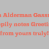 Ann Alderman Gassman happily notes Greetings from yours truly!