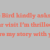 Sue  Bird kindly asks for your visit I’m thrilled to share my story with you!